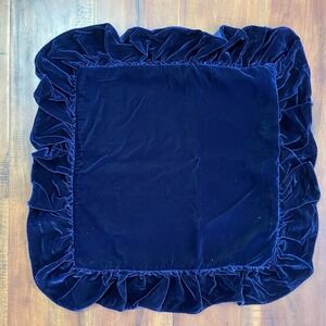 Vintage Ralph Lauren Velvet Ruffled Pillow Cover 16" Square Royal Blue
